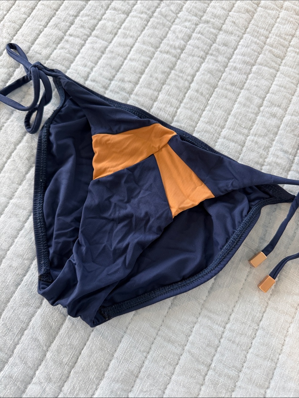 VIX - Women's Navy and Orange Bikini Bottom — Sleek Tie-Side Swimwear